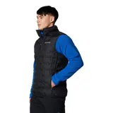 Chaleco acolchado Columbia Delta Ridge II para hombre, color azul marino con logo de la marca en el pecho. Cuenta con tecnología termorreflectiva Omni-Heat, HeatSeal y Omni-Shield. Relleno de plumón con certificación RDS.