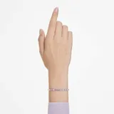 Pulsera plateada con hilera de cristales Swarovski talla baguette en tonos transparentes y morados, con cierre deslizante ajustable.