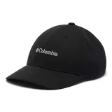 Gorra de béisbol negra marca Columbia, con logo bordado en blanco al frente y cierre ajustable en la parte posterior.