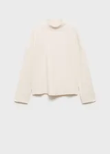 Buzo color crudo de tejido de pana, con cuello perkins y mangas largas.