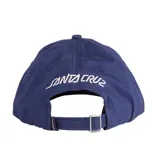 Gorro azul marino tipo dad hat de Santa Cruz Skateboards, con logo de la mano de Santa Cruz bordado en blanco en el frente.