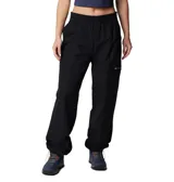 Pantalón negro de mujer, de corte recto y tiro alto, con cintura elástica ajustable con cordón, bolsillos laterales y bolsillo adicional en la pierna. Cuenta con puños ajustables con cordón y forro de malla para mayor transpirabilidad.