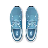 Championes urbanos On Running modelo Cloud 6, color celeste con detalles en blanco, confeccionados en malla técnica y materiales reciclados, con sistema de amortiguación CloudTec® y suela de goma.