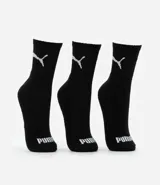 Kit de tres pares de medias deportivas Puma blancas con logo negro.