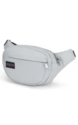 Riñonera JanSport Fifth Avenue negra con estampado de rayos blancos.