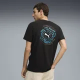 Remera negra de algodón con cuello redondo y logo Puma estampado en blanco en el pecho.