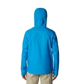 Campera impermeable Columbia Evapouration Jacket, color celeste, con capucha ajustable, cierre frontal completo, bolsillos laterales con cierre y ventilación en las axilas.