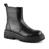 Bota corta negra de cuero sintético con plataforma y suela track.