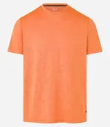 Remera deportiva negra de poliéster y elastano, con tecnología Dry, cuello redondo, manga corta y estampa jacquard.