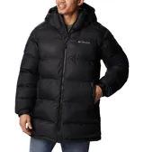 Campera Columbia Pike Lake Parka para hombre, color negro, con capucha ajustable, cierre frontal completo, bolsillos laterales con cierre y puños ajustables. Cuenta con tecnología termorreflectante Omni-Heat™ y aislamiento de poliéster reciclado.