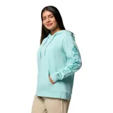 Buzo Columbia color beige con logo de la marca bordado en el pecho, cuello redondo, mangas largas, puños y ruedo acanalados.