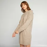Vestido tipo sweater de punto con perlas BEIGE