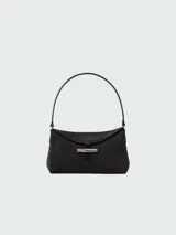 Bolso hobo pequeño Longchamp Le Roseau, color negro, con asa corta para llevar al hombro y cierre con broche metálico plateado.