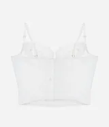 Corset blanco de media copa con tirantes finos ajustables y detalles de encaje.