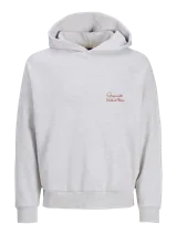 Canguro gris melange con capucha, mangas largas y estampado en la espalda con la inscripción "Studio Originals Edition" en color marrón.