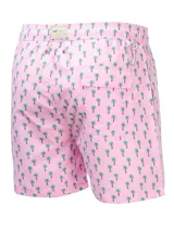 Short de baño celeste con estampado de ballenas en azul y gris. Tiene cintura elástica con cordón ajustable y bolsillos laterales.