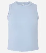 Top cropped musculosa de mujer, color marrón oscuro, confeccionado en tejido ribana acanalado, con cuello redondo y sin mangas.
