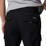 Pantalón de senderismo negro, de corte recto, con múltiples bolsillos con cierre de velcro y cremallera. Cuenta con presilla utilitaria en la cintura y cordón ajustable.