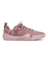 Zapatillas de entrenamiento Under Armour Tribase Reign 6 para mujer, color negro con suela marrón.