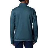 Campera polar Columbia Park View Fleece, color azul jaspeado, con cierre frontal completo, cuello alto, bolsillos laterales con cierre y bolsillo en el pecho con cierre vertical en color verde lima. Cuenta con tecnología Omni-Wick, puños elásticos con orificios para pulgares y protector de barbilla.