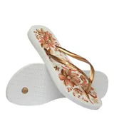 Sandalias Havaianas Slim Organic negras con estampado de flores en tonos rosa y blanco.