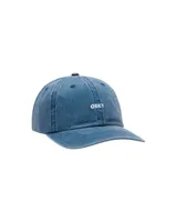 Gorra de béisbol azul con logo Obey bordado en blanco en el frente.