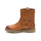 Bota marrón de cuero con forro de malla de nailon, plantilla de espuma EVA y suela de goma.