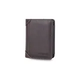 Billetera negra de cuero sintético con broche, monedero con cierre, amplio porta billetes y compartimentos para tarjetas.