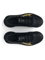 Championes de básquet Under Armour UA Jet 23 para hombre, color negro con detalles dorados y logo de la marca en el lateral. Suela blanca con tecnología Micro G® para amortiguación y capellada resistente para uso dentro y fuera de la cancha.