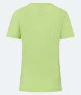 Remera básica celeste de media malla, con escote en V y mangas cortas.