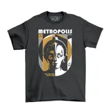 Remera negra de algodón con estampado del poster de la película Metropolis de Fritz Lang.