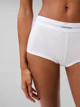 Bombacha hípster blanca de algodón modal con textura de canalé y cintura elástica con logo Calvin Klein.