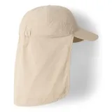 Gorro unisex color beige con protección solar UPF 50 y solapa para el cuello.