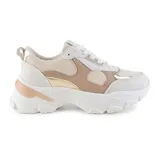 Championes urbanos Korium Daisy, color blanco con detalles en beige y dorado.