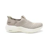 Championes deportivos Skechers Slip-Ins BOBS Sport Infinity, color beige, sin cordones, con capellada de tejido knit guateado, plantilla Memory Foam y amortiguación Vapor Foam.