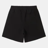 Bermuda deportiva negra con logo Obey estampado en blanco en la parte inferior.