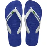 Ojotas Havaianas modelo Brasil Logo, color azul con tiras blancas y logo de Brasil.