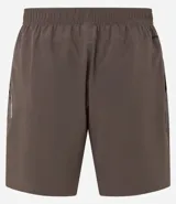 Bermuda deportiva masculina color marrón, con cintura elástica, cordón para ajuste, bolsillos, textura, etiqueta aplicada en la barra y reflectivos laterales.