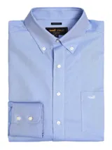 Camisa celeste de manga larga marca Rockford, modelo Cityscape. Confeccionada en algodón y poliéster, con cuello abotonado, bolsillo en el pecho con logo bordado y tecnología WOR (Water Oil Repellent).
