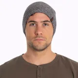 Gorro beanie unisex Merrell de punto jaspeado en tonos grises, con etiqueta de la marca en el lateral.