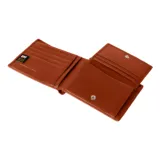 Billetera de cuero color marrón con logo de la marca CAT grabado en la esquina inferior derecha. Cuenta con clip para billetes, ranuras para tarjetas y protección RFID.