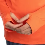 Buzo negro de entrenamiento Under Armour Challenger Midlayer, confeccionado en poliéster con exterior de tricot liso e interior cepillado. Cuenta con cierre frontal de 1/4 de cremallera, tecnología de secado rápido y orificios para pulgares en los puños.