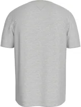 Remera gris de algodón con cuello redondo y logo Tommy Hilfiger estampado en azul marino en el pecho.