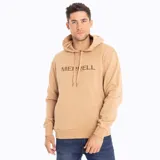 Buzo con capucha color beige, marca Merrell, con logo estampado en el pecho.