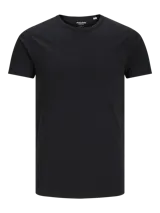 Camiseta negra de manga corta con cuello redondo y corte ajustado.