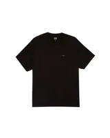 Remera negra de manga corta con cuello redondo y fit regular. Presenta un pequeño logo bordado en el pecho y un estampado grande en la espalda con una estatua y texto.