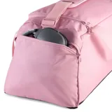 Bolso deportivo Puma Fundamental Small Sport color rosa con detalles en blanco y negro. Tiene doble asa de mano y correa de hombro ajustable.