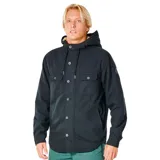 Campera con capucha Rip Curl modelo Gibbos, color azul marino, con forro de sherpa color beige. Cierre frontal con botones a presión y dos bolsillos con solapa en el pecho.