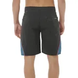 Short de baño celeste con cintura negra, cordón de ajuste y detalles en azul y rosa en los laterales.