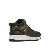 Botas de senderismo Columbia Peakfreak II Mid, color verde oliva con detalles en negro y naranja. Fabricadas con tecnología OutDry™ impermeable y transpirable, entresuela TechLite+™ para amortiguación y suela Adapt Trax™ para tracción.